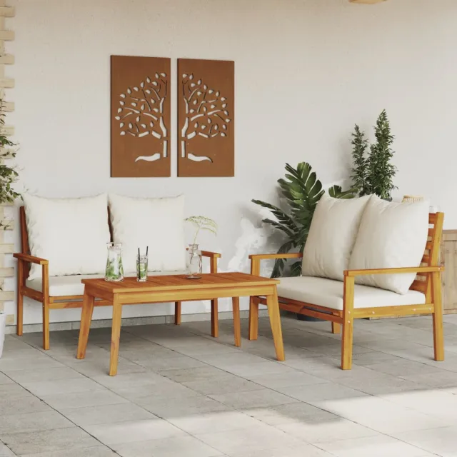 vidaXL 3-delige Loungeset met kussens massief acaciahout bruin, foto 2