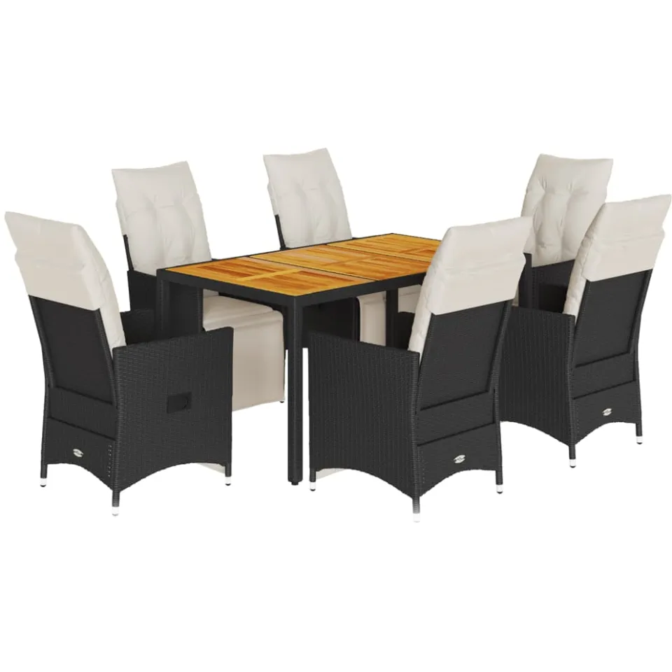 vidaXL 7-delige Tuinset met kussens poly rattan zwart, foto 3