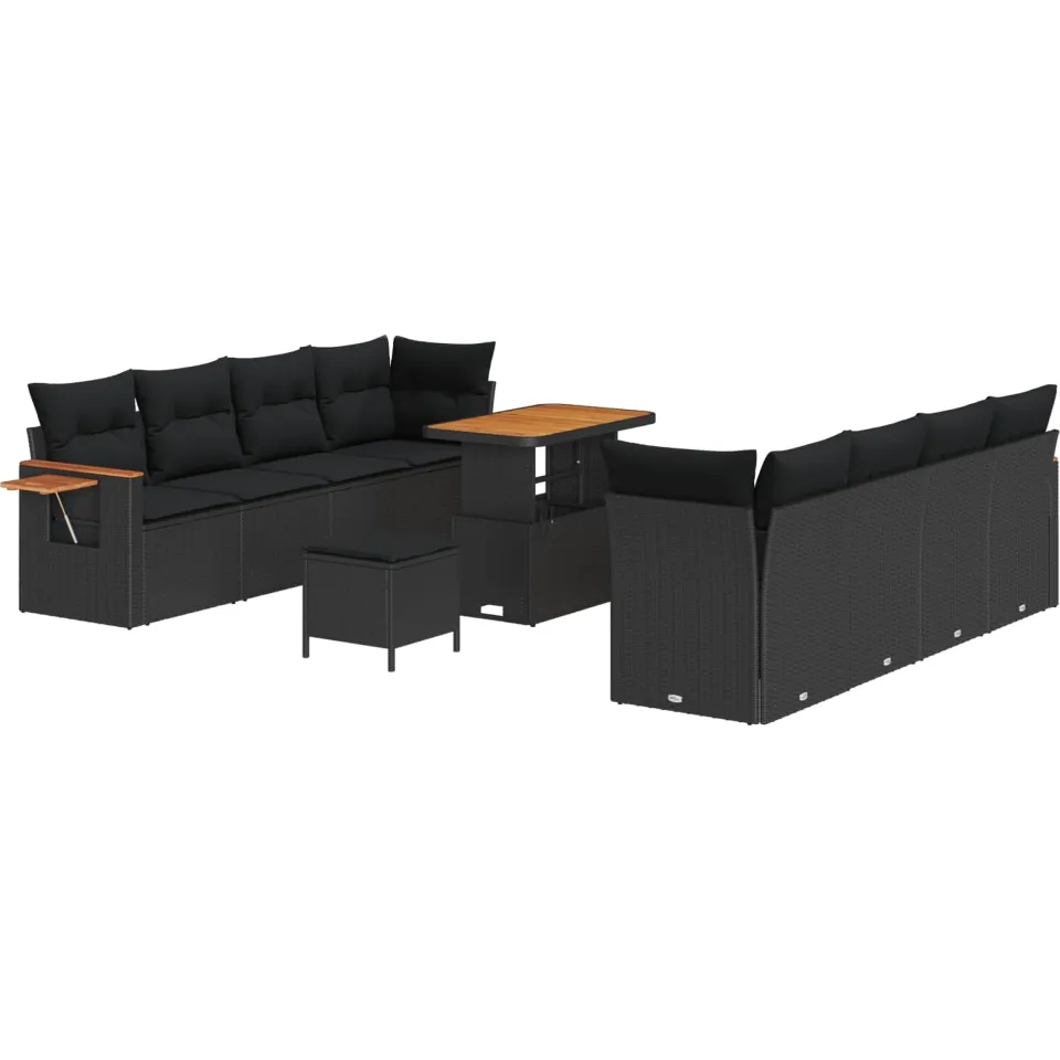 vidaXL Tuinbankenset 11 st Zwart poly rattan