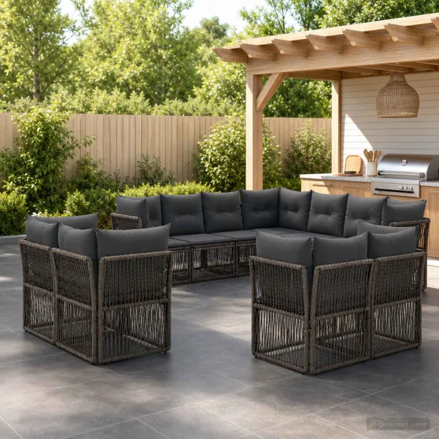 vidaXL Tuinbankenset 11 st 11-zits Grijs poly rattan, foto 2