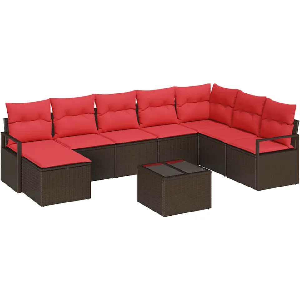 vidaXL Bankstel 9 st Bruin en Rood poly rattan, foto 4