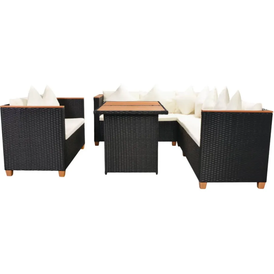 vidaXL 5-delige Loungeset met kussens poly rattan zwart, foto 4