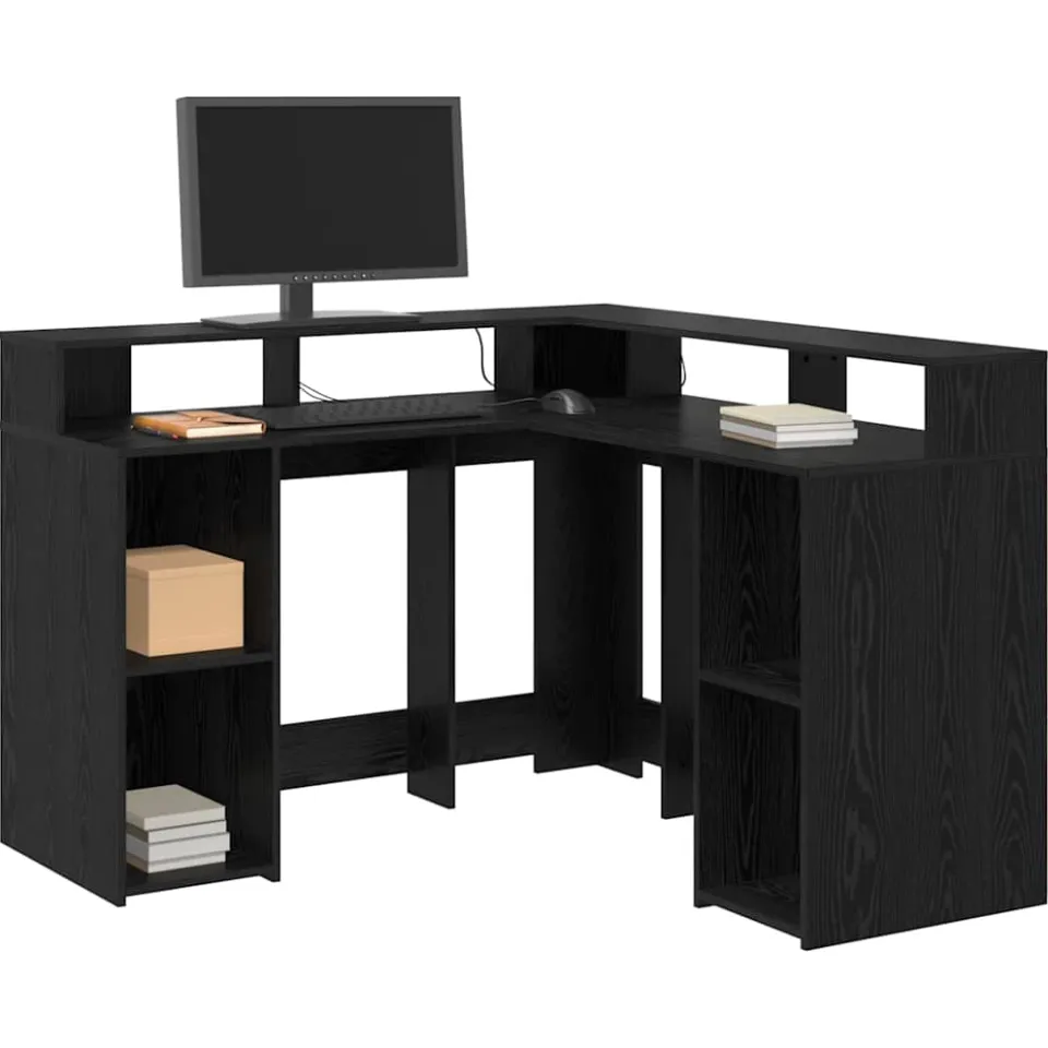 vidaXL Bureau Zwart Eiken 130 x 130 x 91 cm Bewerkt hout