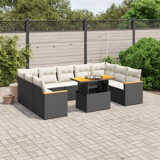 vidaXL 11-delige Loungeset met kussens poly rattan zwart, foto 2