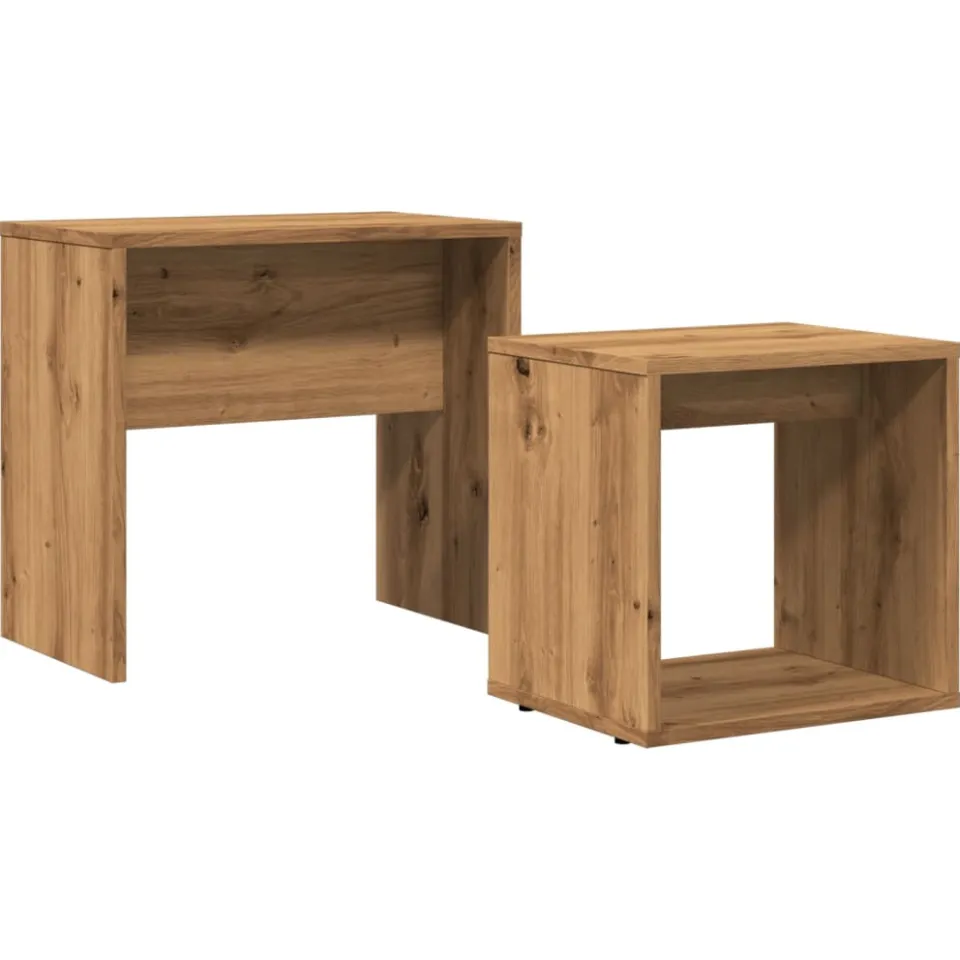 vidaXL 2-delige Tafeltjesset bewerkt hout artisanaal eikenkleurig Bruin