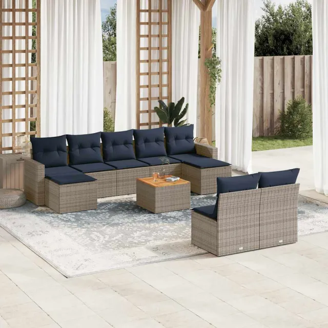 vidaXL 10-delige tuinbankset met kussens, grijs polyrotan, foto 2