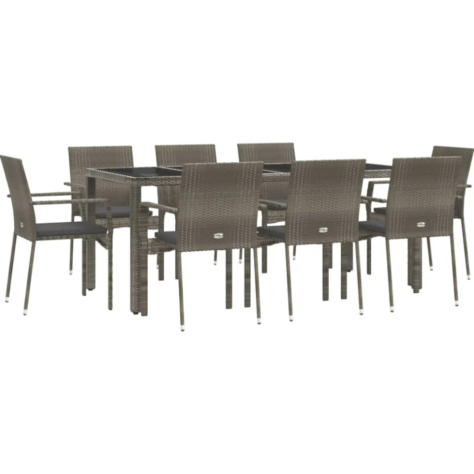 vidaXL 9-delige Tuinset met kussens poly rattan grijs