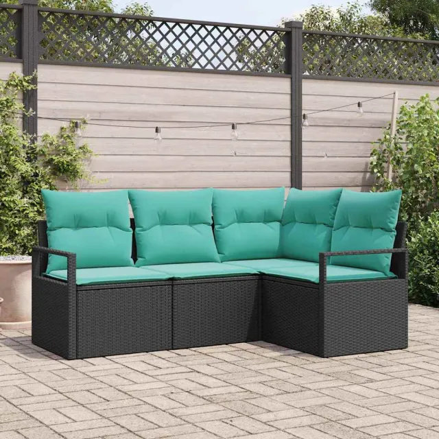 vidaXL Bankstel 4 st Zwart poly rattan, foto 2