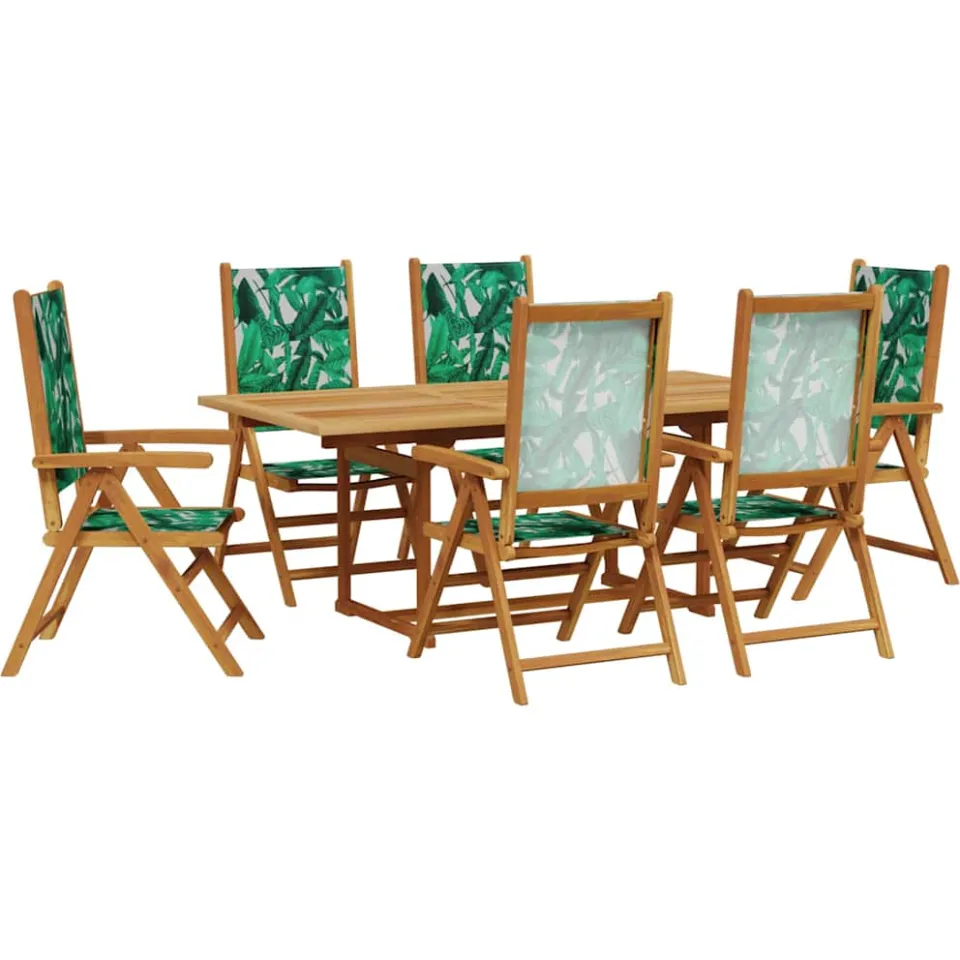 vidaXL 7-delige Tuinset bladpatroon stof en massief hout groen, foto 3
