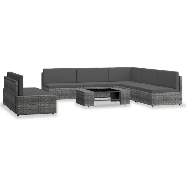 vidaXL 7-delige Loungeset poly rattan grijs