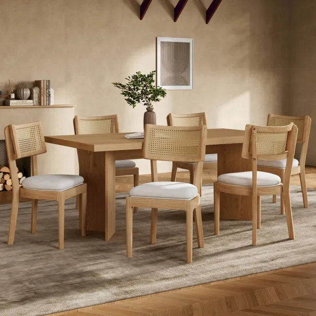 Singularity 6 massief houten eetkamerstoelen met rotan rugleuning, comfortabel en ademend, geschikt, houtkleur