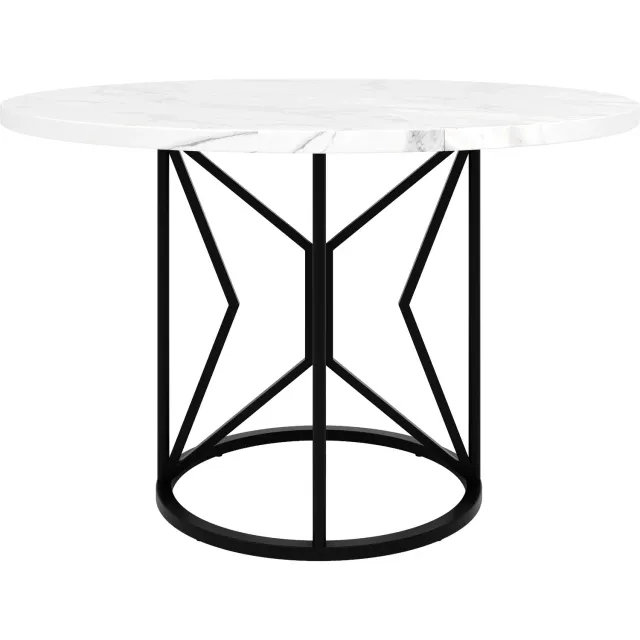 SONNENH Ronde eettafel met geometrische metalen voet - Witte marmerlook en zwart - Ø 100 cm