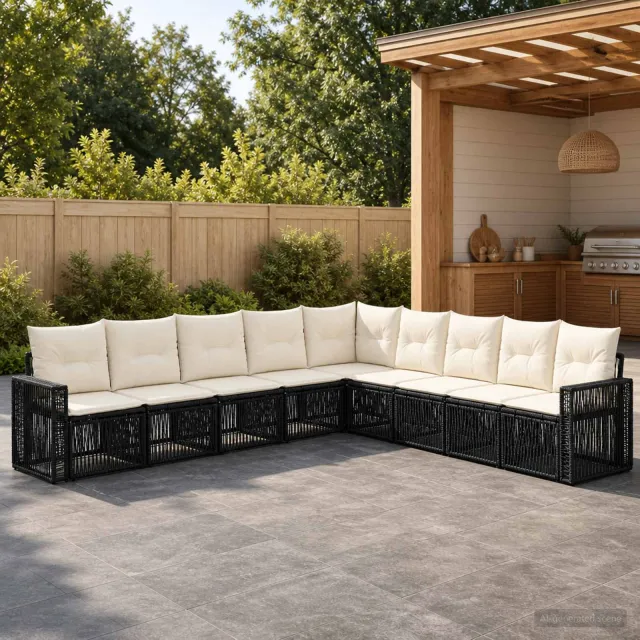 vidaXL Tuinbankenset 9 st Zwart en Cream Wit poly rattan, foto 2