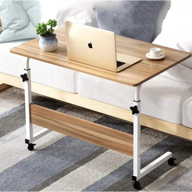 Borvat® Verstelbare Bijzettafel met Wielen - Mobiele Laptoptafel - Tafel voor Bed of Sofa - 60x40 cm - Metaal & Hout - Zwart Meerkleurig, veelkleurig.