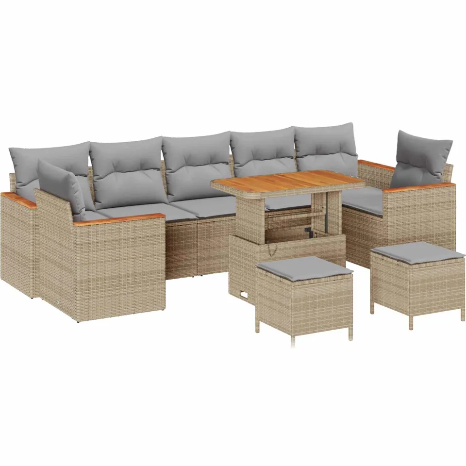 vidaXL Tuinbankenset 10 st Beige poly rattan