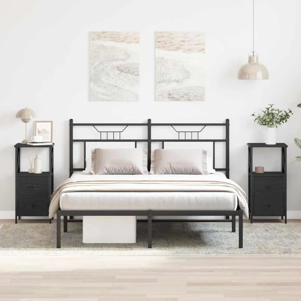 vidaXL Nachtkastje 2 st Zwart Eiken 34 x 35,5 x 70 cm Bewerkt hout, foto 4