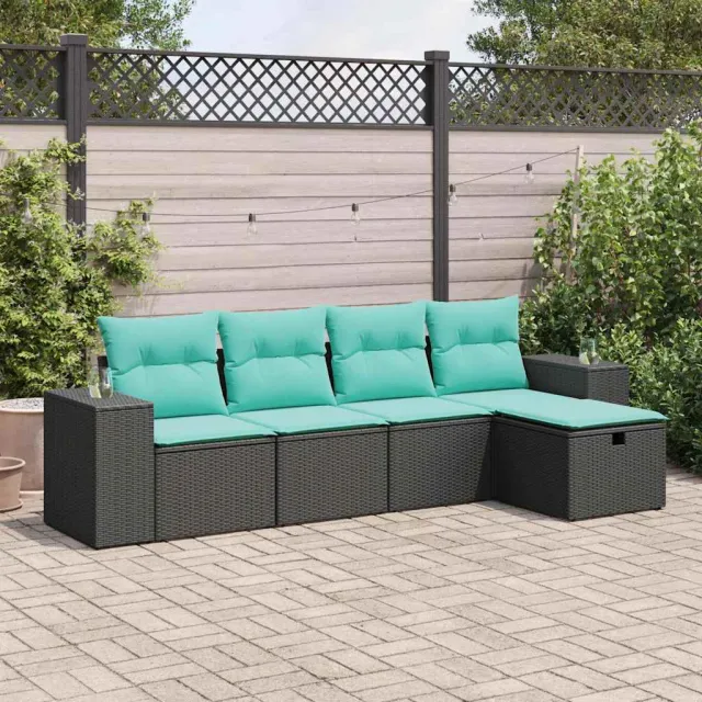vidaXL 5-delige Loungeset met kussens poly rattan zwart, foto 2