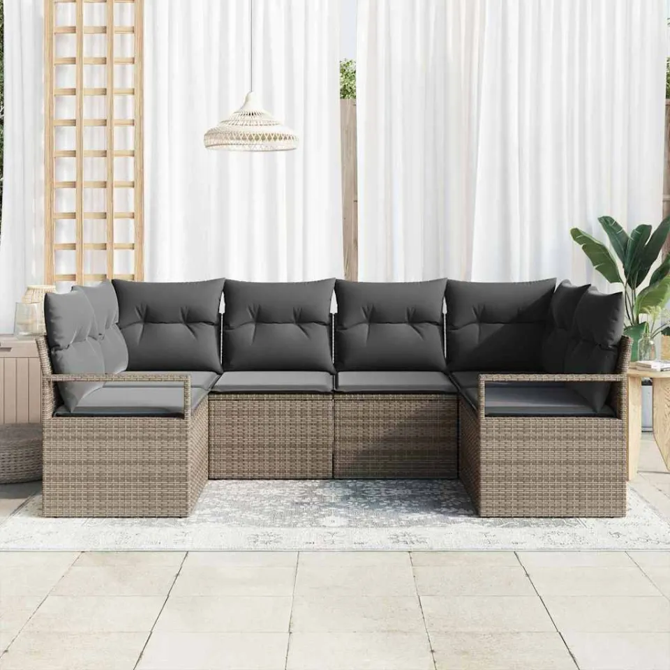 vidaXL Bankstel 6 st Grijs poly rattan, foto 3