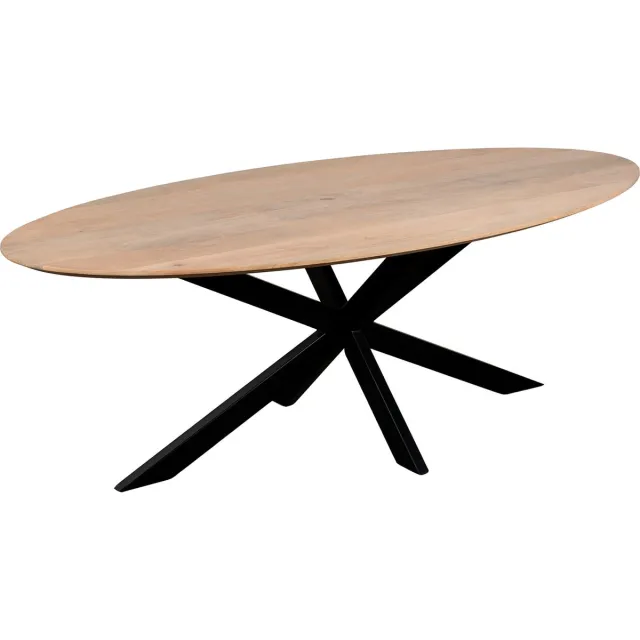 QUVIO Eettafel Sofia– Ovaal – 180x90 cm – Stalen kruispoot – FSC®-gecertificeerd mangohout – Naturel