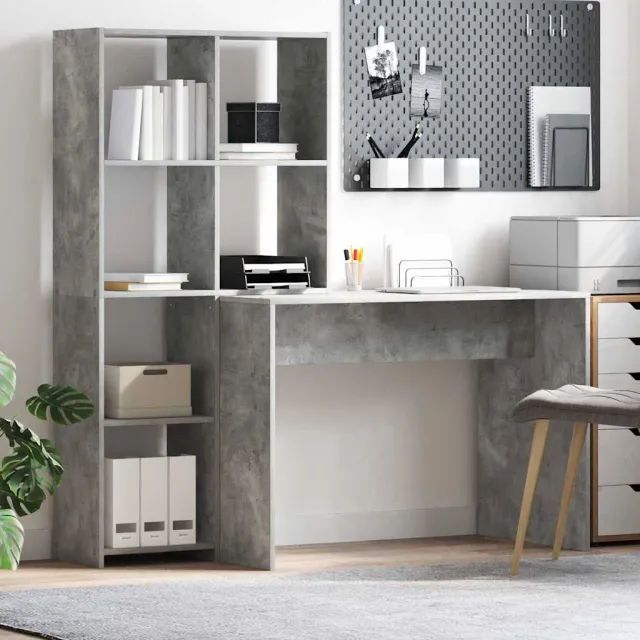 vidaXL Bureau Beton Grijs 138,5 x 55 x 143 cm Bewerkt hout, foto 2