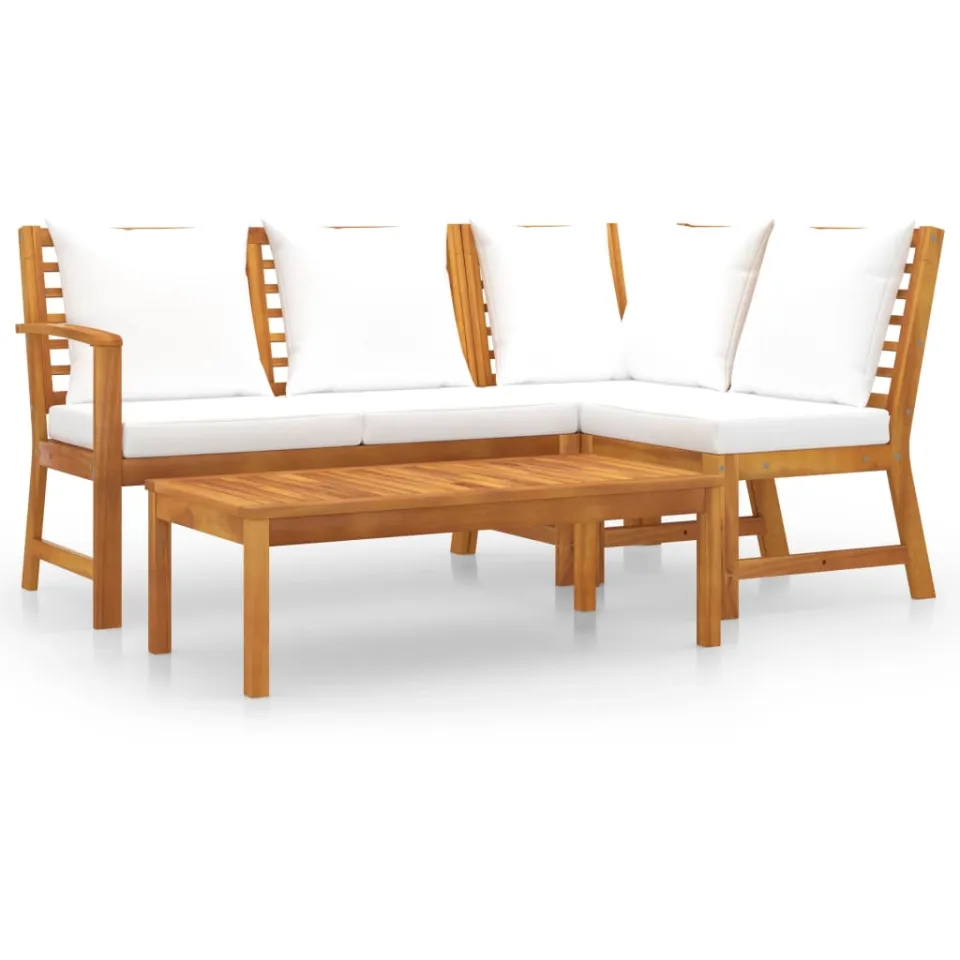 vidaXL 4-delige Loungeset met kussens massief acaciahout crème, foto 4