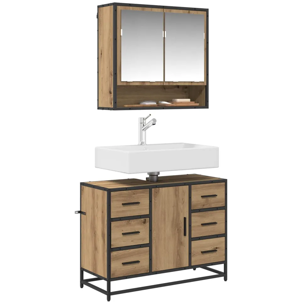 vidaXL Badkamermeubelset 2 st Artisan Eiken 80 x 33 x 60 cm Bruin