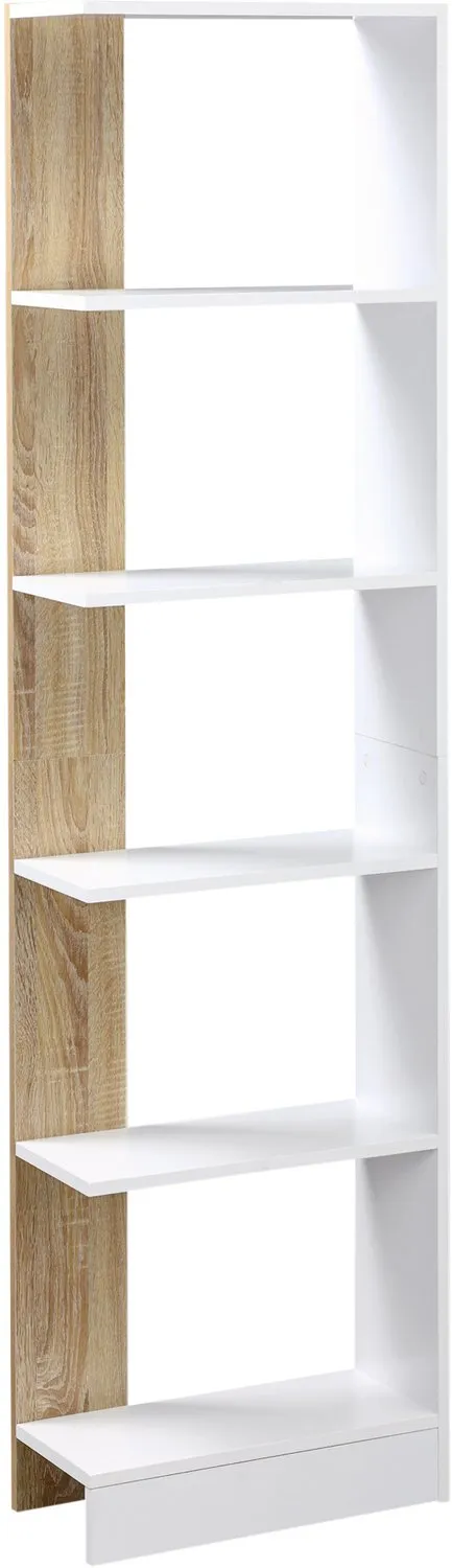 Lunpog Boekenkast met 5 open vakken - 45 x 21 x 170 cm - wit en eiken - eenvoudig en modern ontwerp Blank