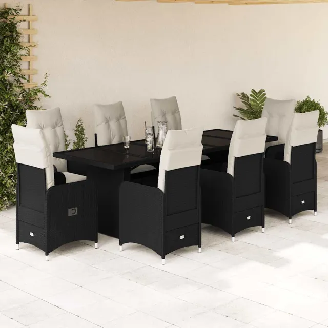 vidaXL 9-delige Bistroset met kussens poly rattan zwart, foto 2