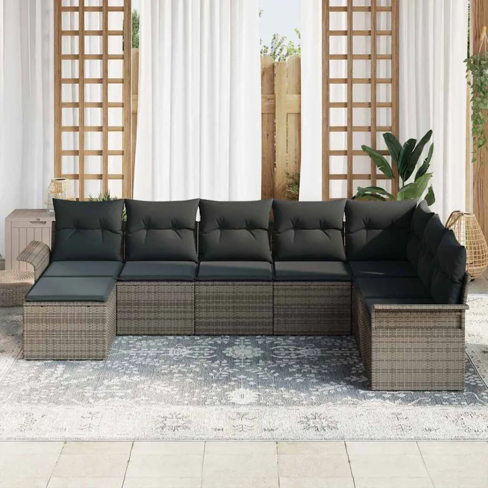 vidaXL Tuin Sofa Set 8 st Grijs Poly riet, foto 3