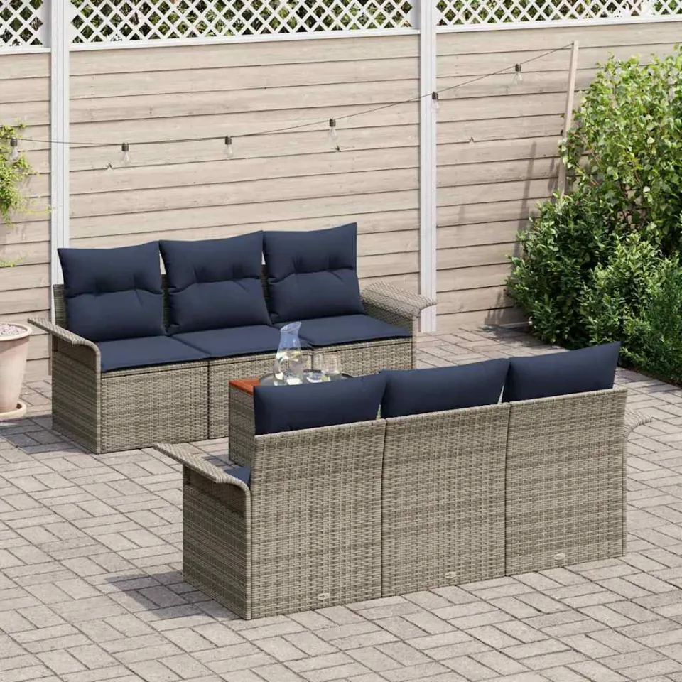 vidaXL Tuinbankenset 7 st Grijs poly rattan