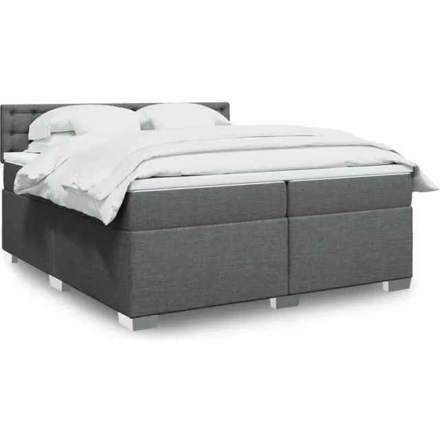 vidaXL Boxspring met matras stof donkergrijs 200x200 cm grijs