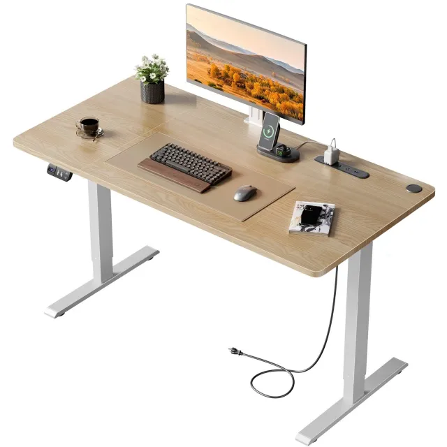 MS Retail Studio Zit sta bureau - Elektrisch - 120cm - 3 Stopcontacten & USB - Kaki/Wit