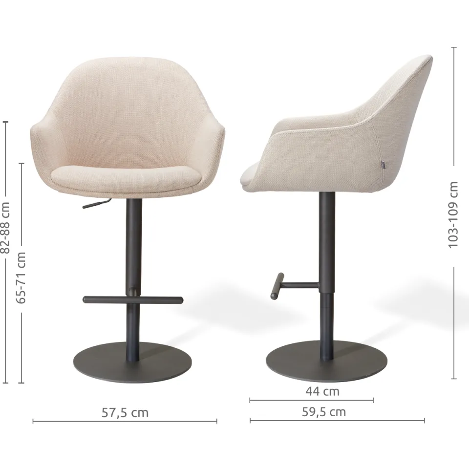 Nolon Niva-Mae draaibare tulp barkruk beige - verstelbaar - mat zwart onderstel, foto 2