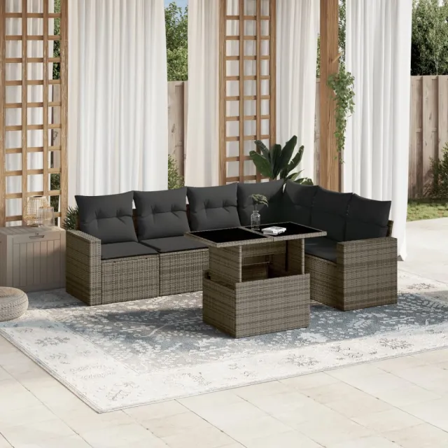 vidaXL 7-delige Loungeset met kussens poly rattan grijs, foto 2