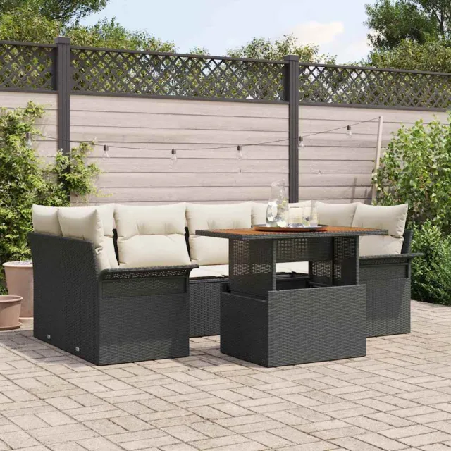 vidaXL Tuin Sofa Set 7 st Zwart Poly riet, foto 2