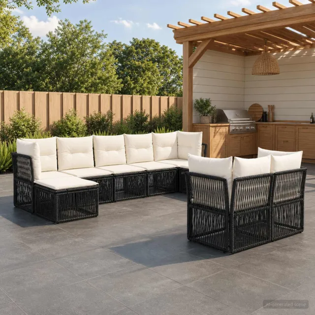 vidaXL Tuinbankenset 9 st Zwart poly rattan, foto 2