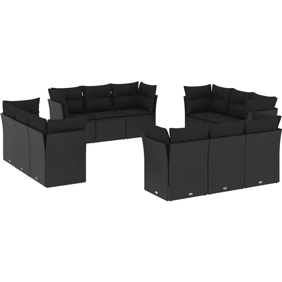 vidaXL 12-delige Loungeset met kussens poly rattan zwart, foto 3