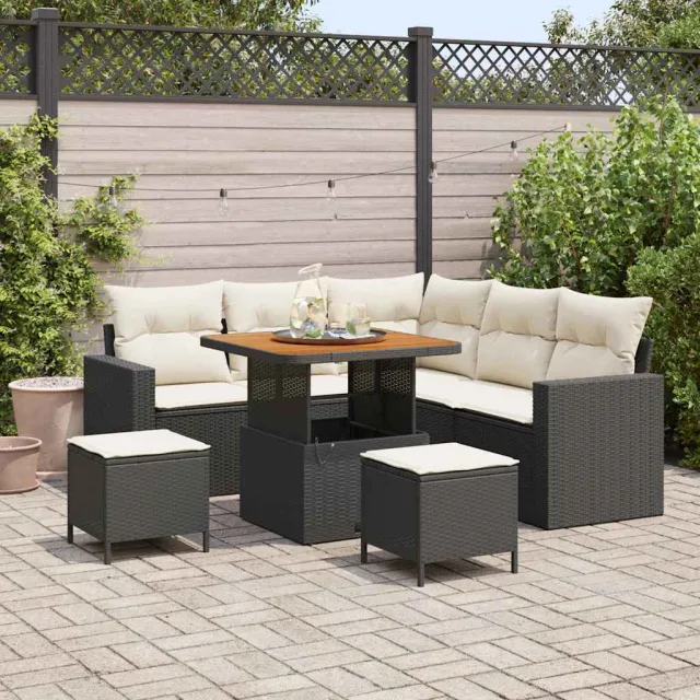 vidaXL Tuinbankenset 8 st Zwart poly rattan, foto 2