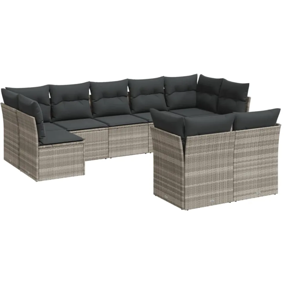 vidaXL 9-delige Loungeset met kussens poly rattan lichtgrijs grijs, foto 3