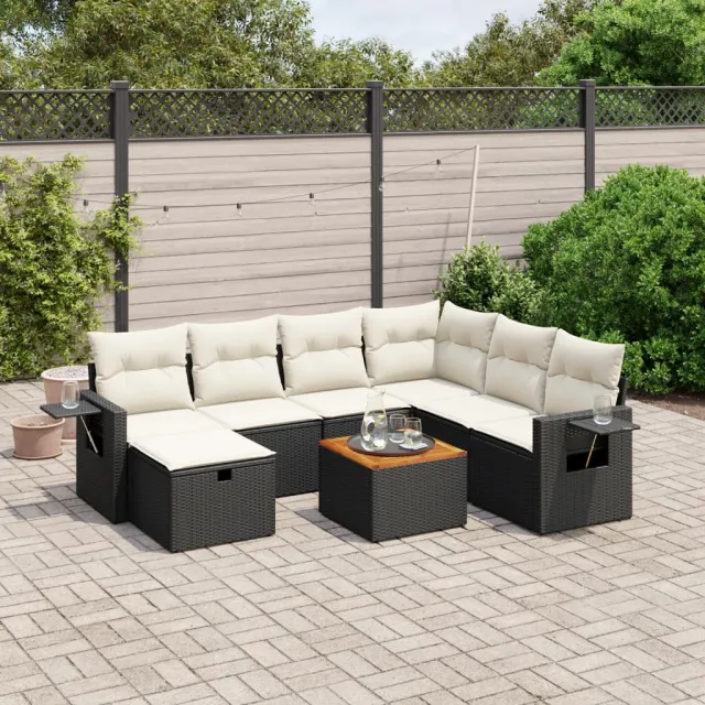 vidaXL 8-delige Loungeset met kussens poly rattan zwart, foto 2