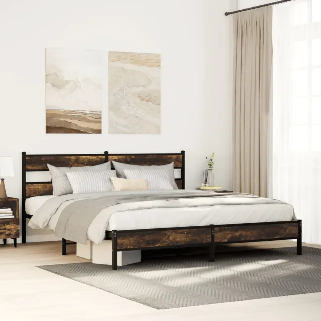 vidaXL Bedframe zonder matras metaal gerookt eikenkleurig 193x203 cm