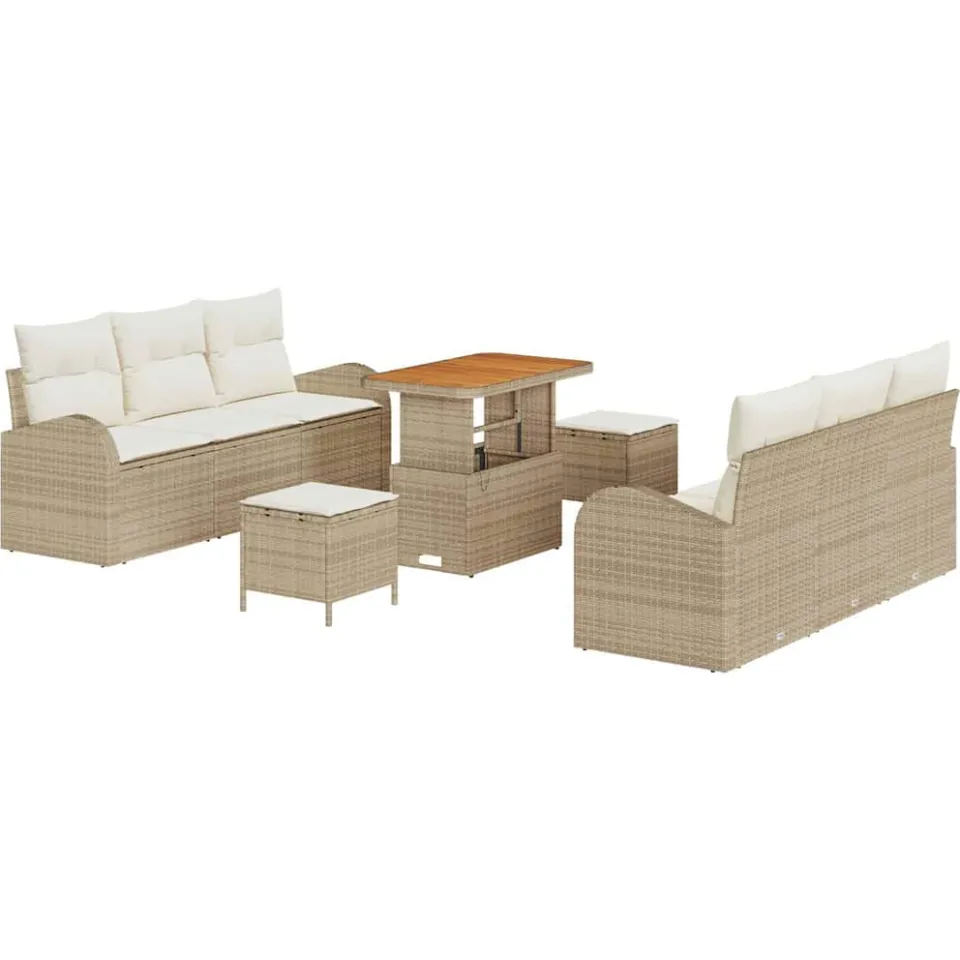 vidaXL Tuinbankenset 9 st Beige poly rattan