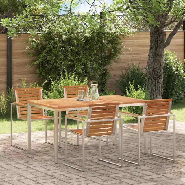 vidaXL Eettafel 150x90x75 cm Massief Teakhout en RVS, foto 2