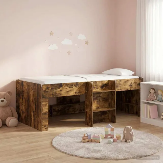 vidaXL Kinder Hoogslaper Gerookt eiken 90 x 190 cm Bewerkt hout Bruin