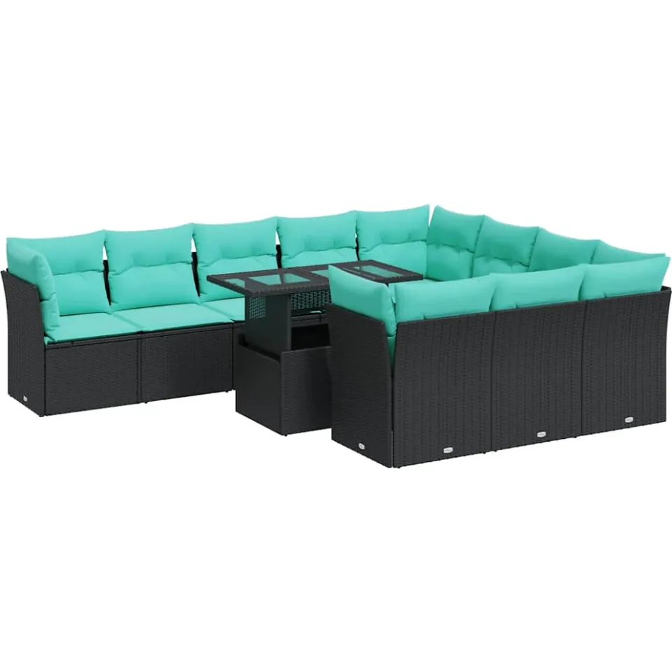 vidaXL 11-delige Loungeset met kussens poly rattan acacia zwart, foto 3