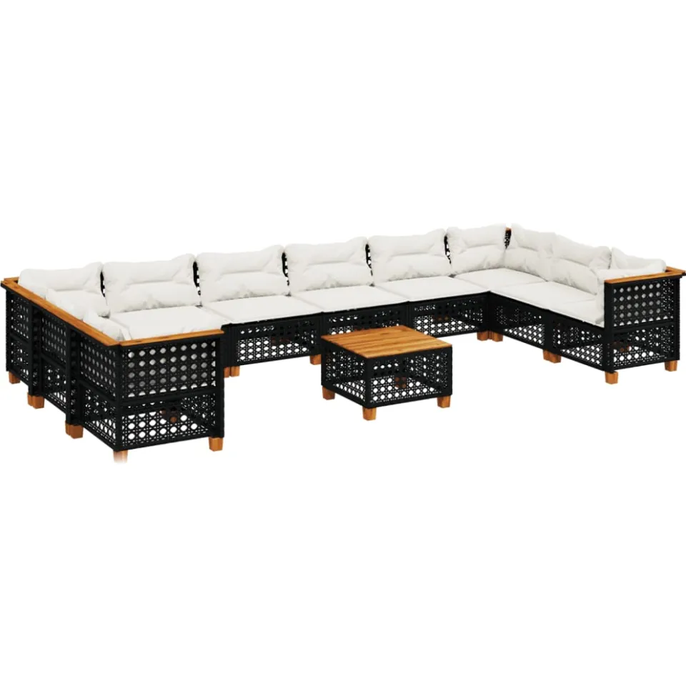 vidaXL 11-delige Loungeset met kussens poly rattan zwart, foto 3