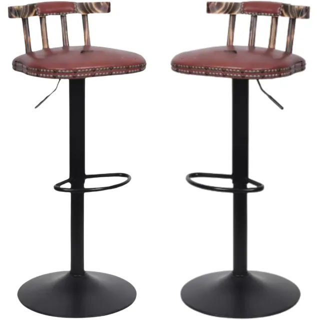 Bolt Edge Retro Barkrukken - Set van 2 - Met rugleuning - Bruin - Verstelbaar - Voor Keuken, Bar of woonkamer - Draaibaar - PU leer