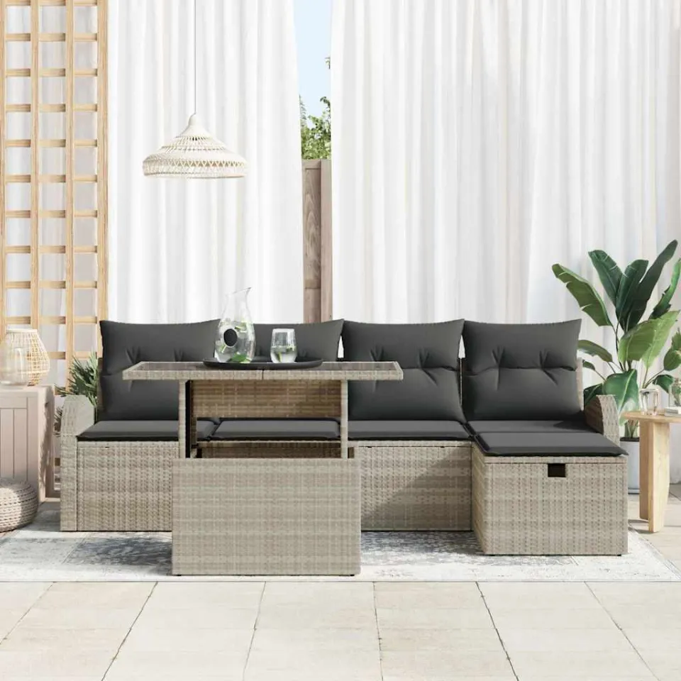 vidaXL Tuin Sofa Set 6 st Lichtgrijs poly rattan