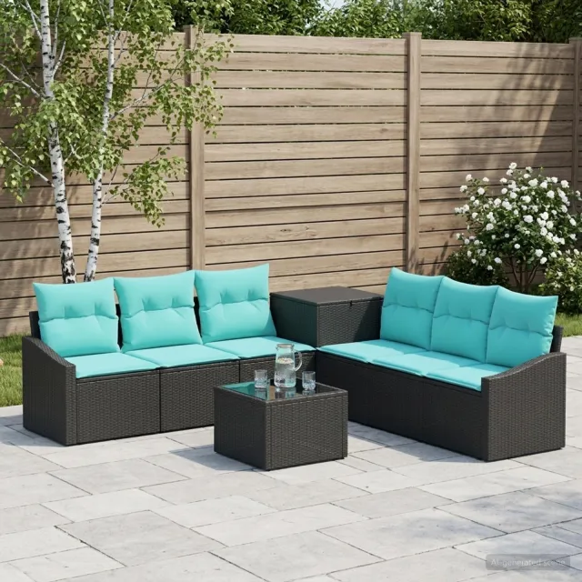 vidaXL Bankstel 8 st Zwart en Blauw 55 x 55 x 37 cm
