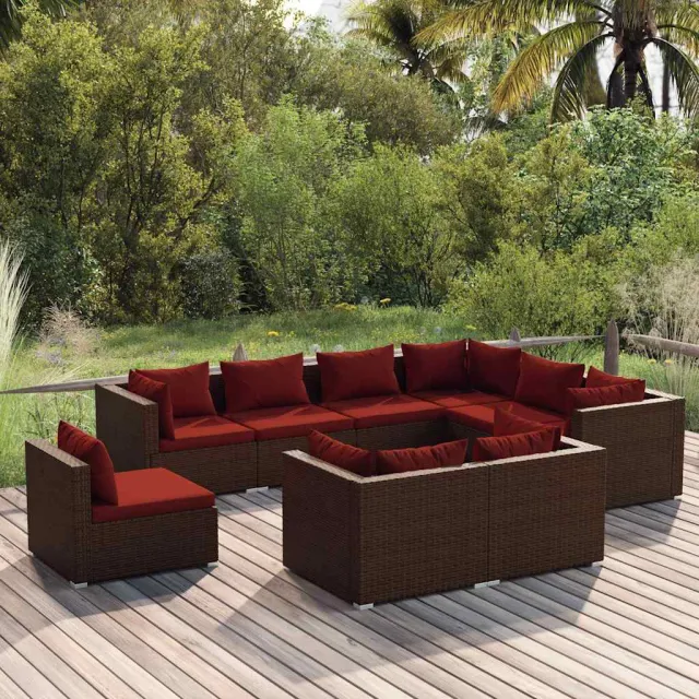 vidaXL 9-delige Loungeset met kussens poly rattan bruin, foto 2